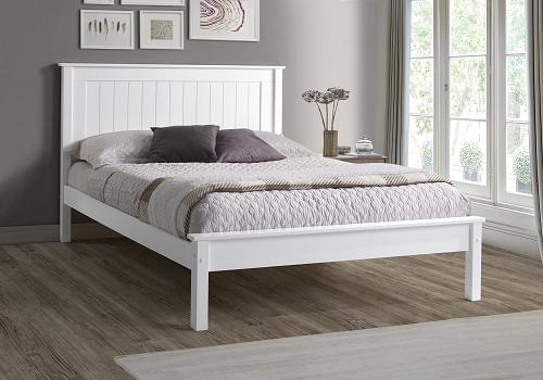 5ft King Size Torre White painted wood bed frame, low foot end 1